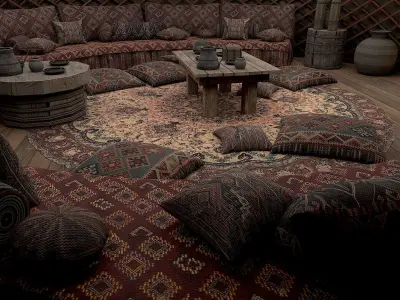 Mongolian Yurt and Interior 1 Low Poly PBR  Low-poly 3D model