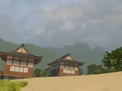 Mountain Village Landscape 3D model 2