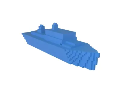 Voxel Style Simple Warship v1 004 Low-poly 3D model