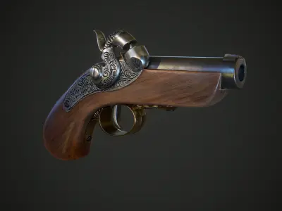Antique pistol Derringer Philadelphia  Low-poly 3D model