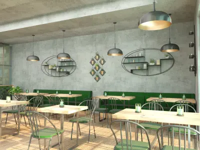 Industrial coffee bar restaurant interior design 3D model