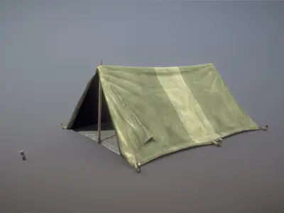 Military Tent WWII TwoSleeping open vr1 Low-poly 3D model