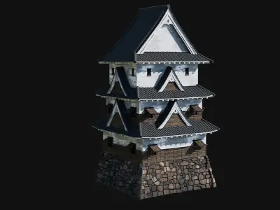JAPANESE FORTRESS FORT TOWER WATCHTOWER WALLS FEUDAL COLLECTION Low-poly 3D model
