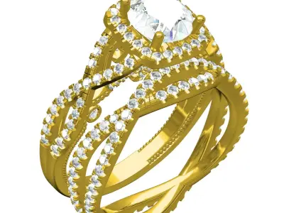 Antique Round Diamond Square Halo Twisted Shank Ring Set 3D print model
