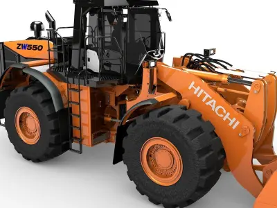Rigged Hitachi Construction Machinery ZW550 Wheel Loader 3D model