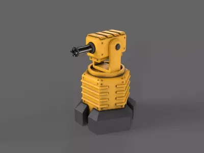 PBR Turret Gun 03 Yellow Low-poly 3D model