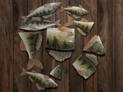 Slice and dried fish aset  Low-poly 3D model