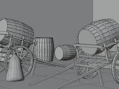 Medieval Barrel Cart Free low-poly 3D model