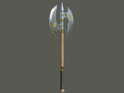  Battle Axe Gold Weapon All PBR Unity UE Textures Included Low-poly 3D model