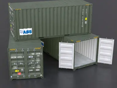 20ft Cargo Container Green Military Low-poly 3D model