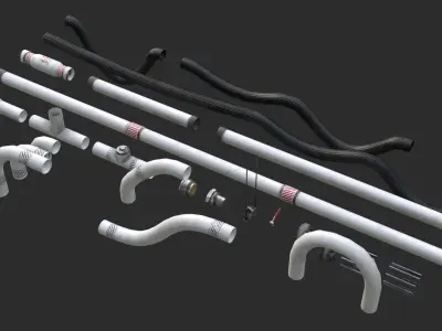 Modular Pipes - Sci-Fi Painted White Low-poly 3D model