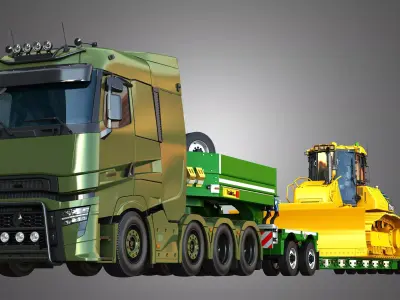 D71 PXi Dozer - Faymonville Trailer - T520 8X4 Heavy Truck  3D Model Pack