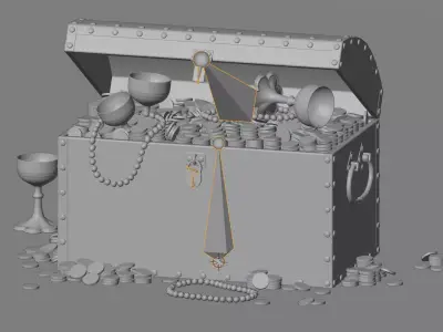 Treasure Chest V2 - Antique Box with Gold and Loot - Rigged 3D model