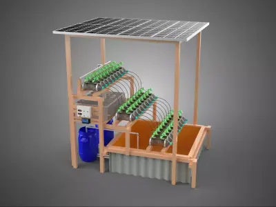 SOLAR PANEL POWERED IOT HYDROPONIC PLANT BOTTLE CONTAINER POND 3D model