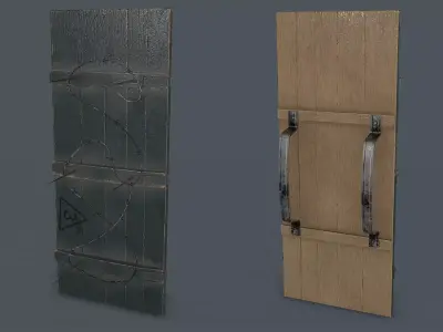 Post-Apocalypse Wooden Shield with Barbed Wire Low-poly 3D model