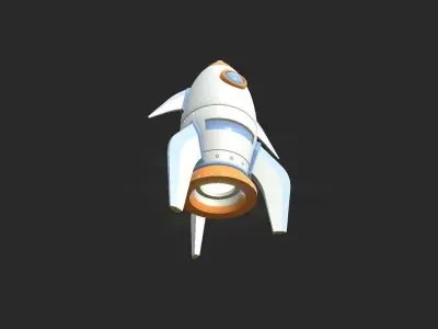 Cartoon Spaceship 01 White Orange - Spacecraft Vehicle SciFi Low-poly 3D model