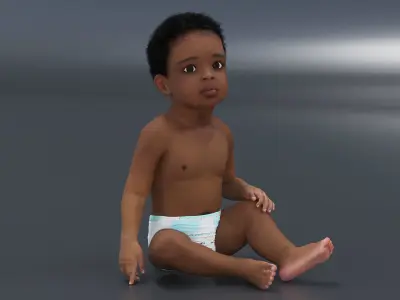 African Baby Boy Light Skin in Diaper Sitting 3D model