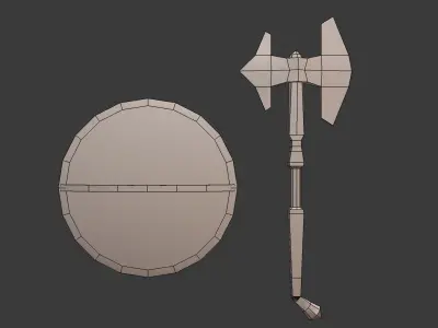 Viking Axe and Shield Low-poly 3D model