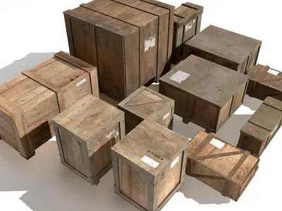 Wooden Cargo Crates PBR 3D Model Pack