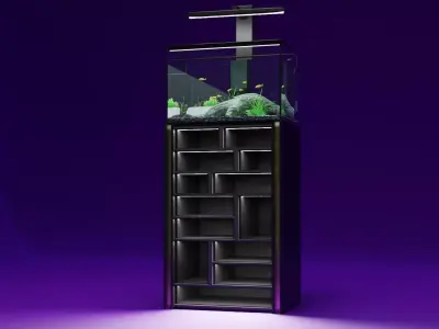Aquatium set fish tank on shelf 3D model