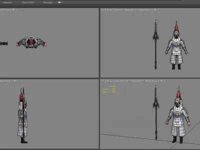Cartoon soldiers of Qing Dynasty Low-poly 3D model