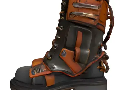 Worn Leather Combat Boot Low-poly 3D model