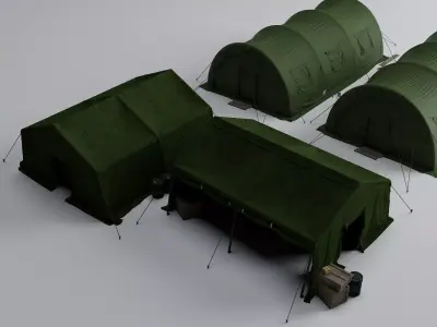 Military Tent Pack Army Camp Shelter Green Canvas Modular Low-poly 3D model