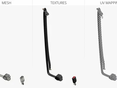 Retractable Car Seat Belt Set with Buckle Black 3D model