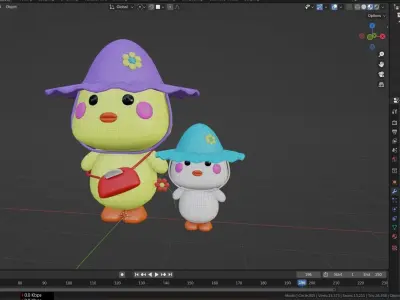 Cute little Duck with Duckling Low-poly 3D model