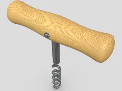 Corkscrew wooden wine Low-poly 3D model