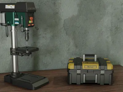 Bench Drill Press and Toolbox 3D model