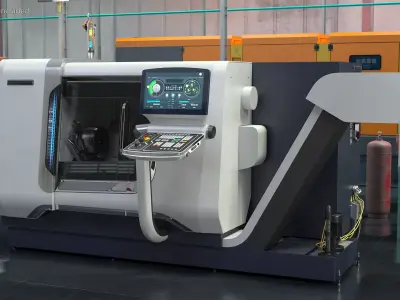 CNC Lathe Universal Turning Center Rigged 3D model