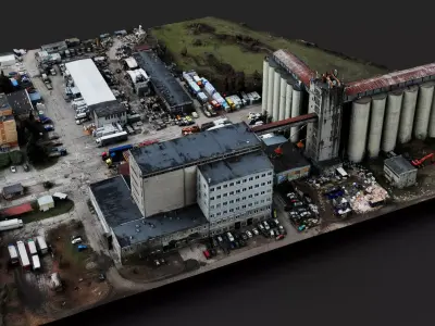 factory industrial facility concrete silo terrain Low-poly 3D model