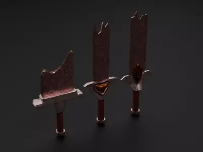3 stylized rusted broken swords Game-ready Low-poly Low-poly 3D model