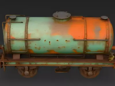 Wrecked Post-Apocalyptic Tanker Red Train 3d model Low-poly 3D model