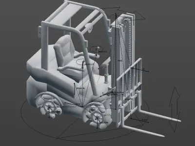 Rigged Forklift with Mecanum Wheels Low-poly 3D model