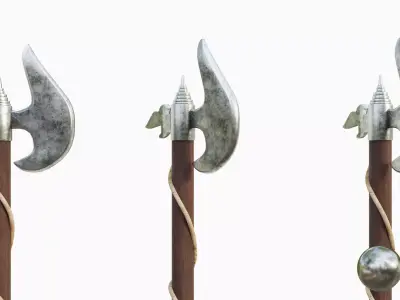 Melee long axe with a chain  Low-poly 3D model