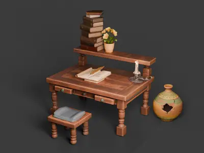 Stylized medieval antique office game ready Low-poly 3D model