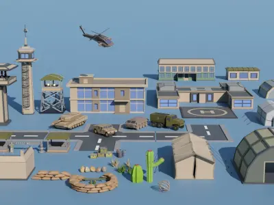 Desert military base Low-poly 3D model