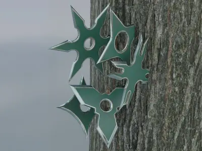 Green Ninja shuriken pack Low-poly 3D model
