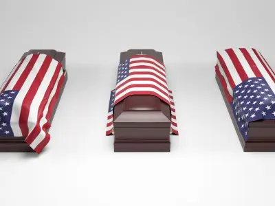 Coffins with flags  Low-poly 3D model