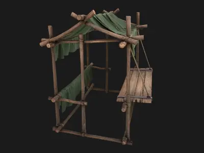 Market Stall Military Tent Low-poly 3D model