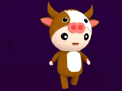 Chibi Cow Animated For Games Free low-poly 3D model