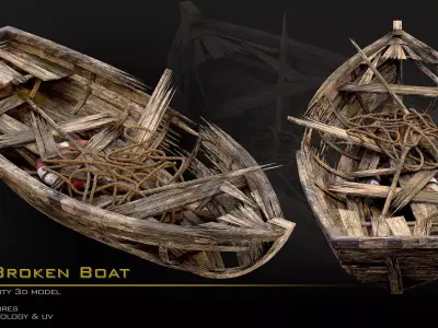 Old Broken Boat  Low-poly 3D model