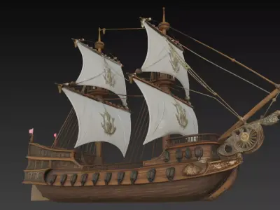 Ornate Galleon Ship - Renaissance Sailing Vessel 3D Model 3D print model