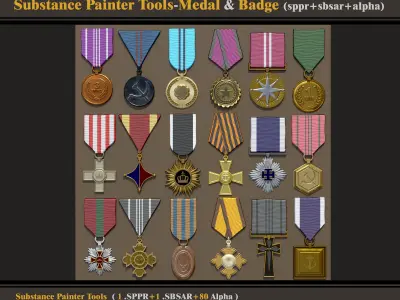 Medal and Badge sppr and sbsar and alpha 3D model