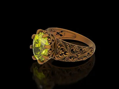 Oval stone antique filigree crown gold silver ring 3D print model
