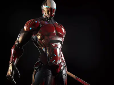 Cybernetic Warrior PBR Low-poly 3D model