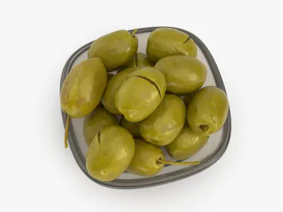 Glass Bowl of Cracked Green Olives 3D model