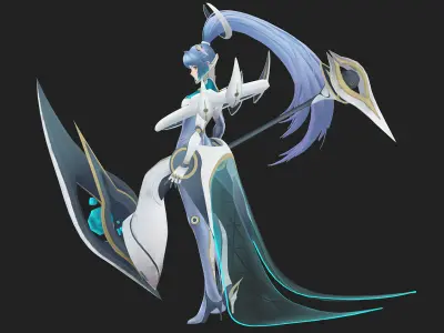 Future female sickle warrior Low-poly 3D model